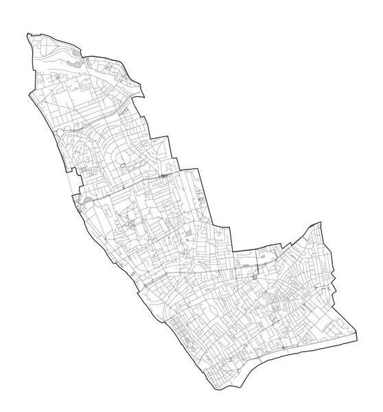 Vista Satélite Dos Bairros Londres Mapa Ruas Kensington Chelsea Borough — Vetor de Stock