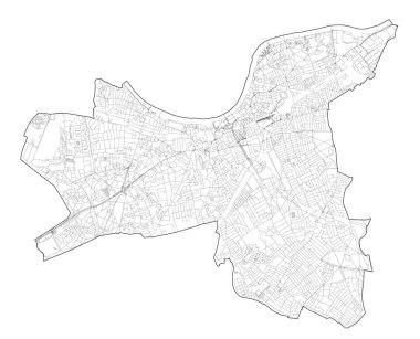 Londra semtlerinin uydu görüntüsü, Wandsworth ilçesinin haritası ve sokakları. İngiltere