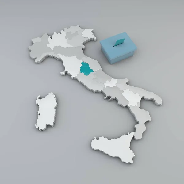 意大利 翁布里亚地区地图 3D渲染 区域政治选举 投票箱和投票卡 Central Rodestra — 图库照片