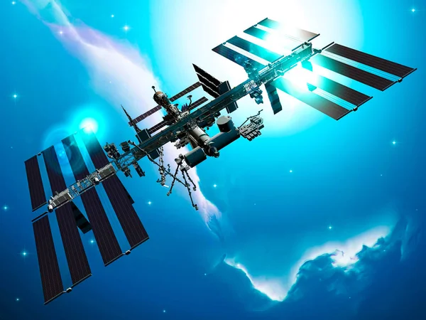 Den Internationella Rymdstationen Iss Rymdstation Eller Beboelig Artificiell Satellit Låg — Stockfoto
