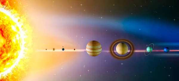 太阳系的行星 天王星 海王星 背景为小行星带和柯伊伯带 此图像的元素由美国国家航空航天局提供 3D渲染 — 图库照片