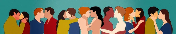 Чоловіки Жінки Цілуються Гей Лесбійські Пари Цілуються Один Одним Права — стокове фото