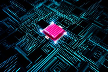 Mikroçip, güç ve hız. Yeni mikroçipin sunumu. Bir bilgisayarın işlemcisi. Yazılı devreler. Bilgi, kuantum bilgisayarı. Yapay zeka, işlemci. 3d hazırlayıcı