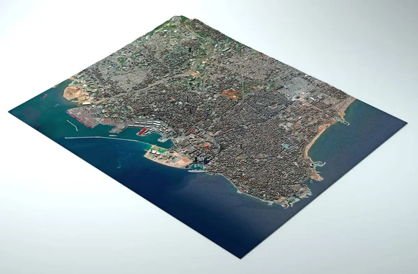 Satellite view of the city of Beirut in Lebanon. Streets and buildings. Place of the explosion in the port area. Element of this image are furnished by NASA. 3d render