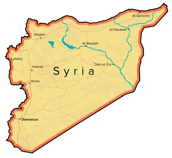 シリア地図 道路や都市 手描きの地図 中東地図学 — ストック写真