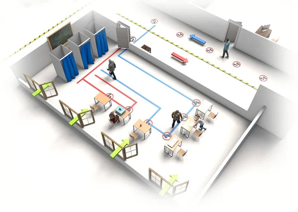 Elecciones Votar Los Tiempos Covid Aulas Reglas Covidio Mantenga Distancia — Foto de Stock