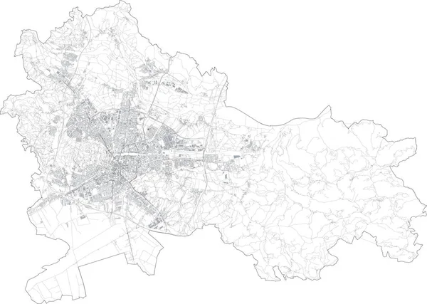 Slovenya 'nın başkenti Ljubljana' nın uydu görüntüsü. Şehrin sokaklarını ve binalarını haritala