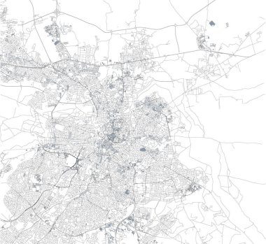 Lefkoşe 'nin uydu görüntüsü, Kıbrıs hükümetinin en büyük şehri, başkenti ve merkezi. Şehrin sokaklarını ve binalarını haritala