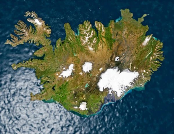冰岛的卫星图像 从上面看到的冰川和峡湾 3D渲染 雷克雅未克此图像的元素由美国国家航空航天局提供 — 图库照片