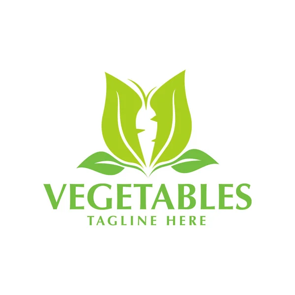 Zielone warzywa logo z zielonym liści i marchwi — Wektor stockowy