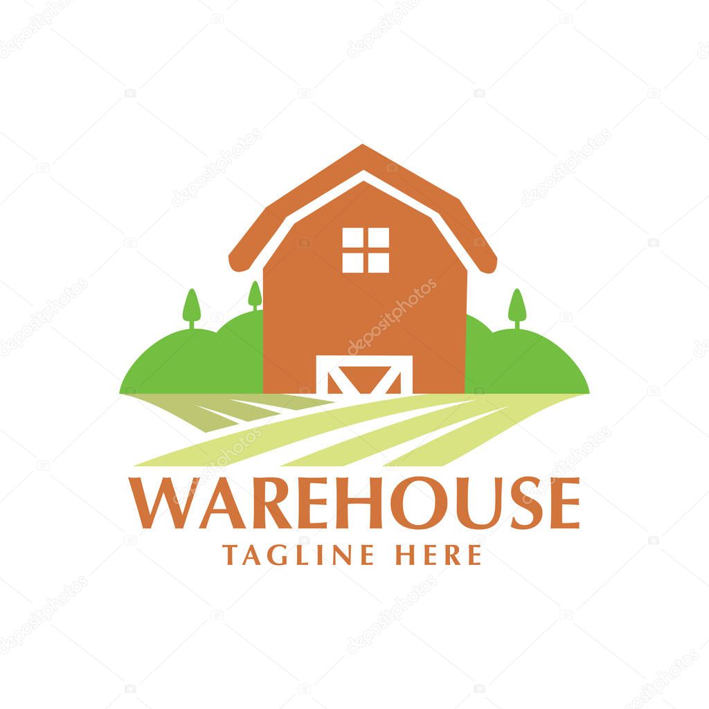 Warehouse garden nature logo template with green and orange