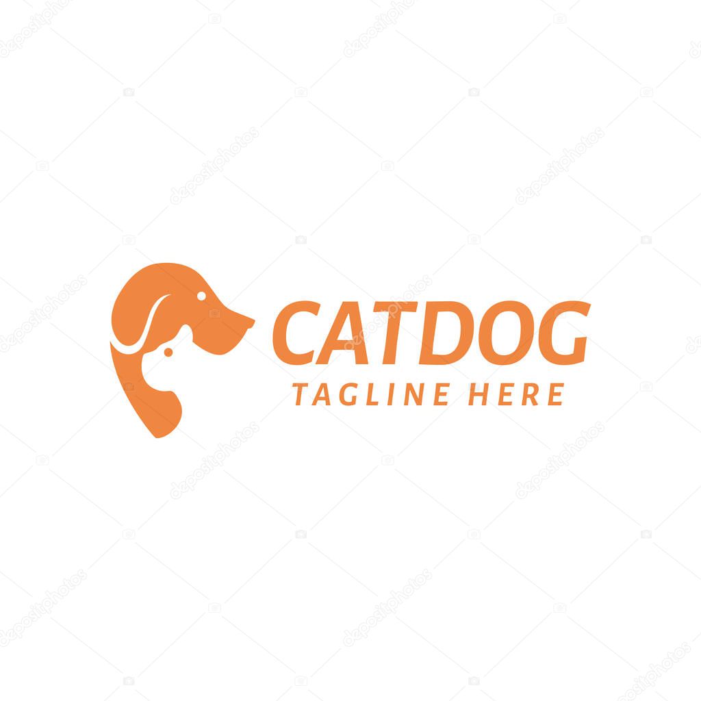 orange animal pet dog and cat logo design template