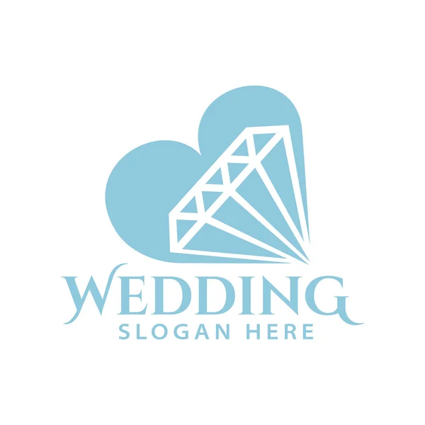 Blauer Diamant in der Liebe Hochzeit Logo Design-Vorlage — Stockvektor