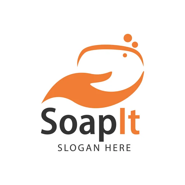 Oranje zeep op hand schoonmaken lichaam en hand logo ontwerpsjabloon — Stockvector