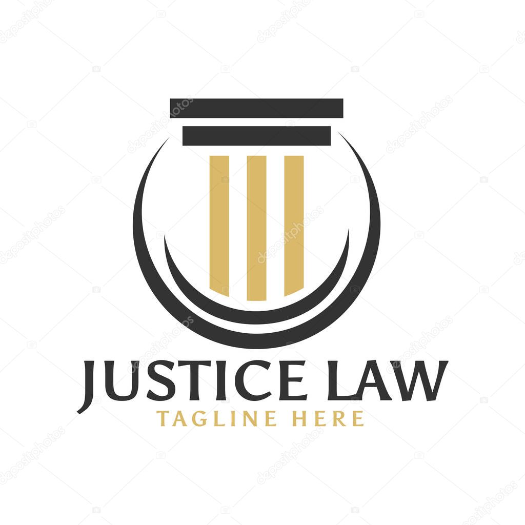 Pillar justice attorney law logo design concept template 