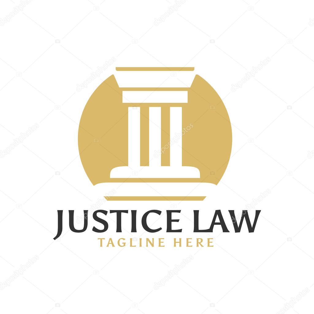 Pillar justice attorney law logo design concept template 