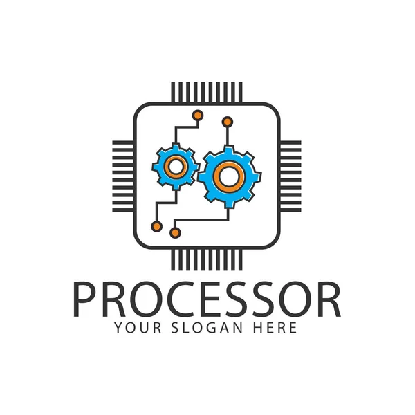 Processor computer brain line logo design template inspiration — Stock Vector