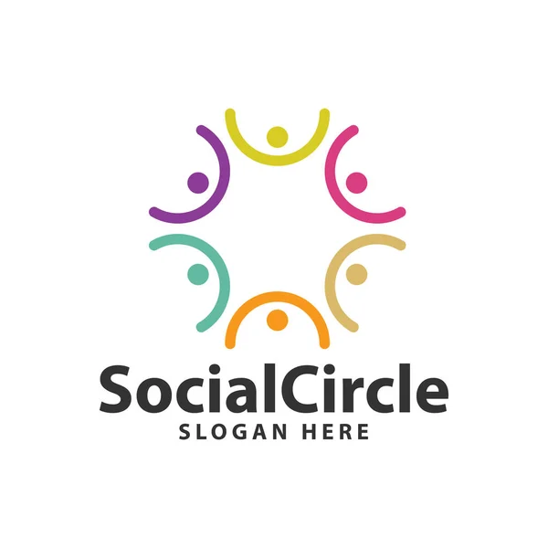 Πολύχρωμο Social κύκλο χέρι μαζί γραμμή πρότυπο σχεδιασμό λογότυπο σε — Διανυσματικό Αρχείο