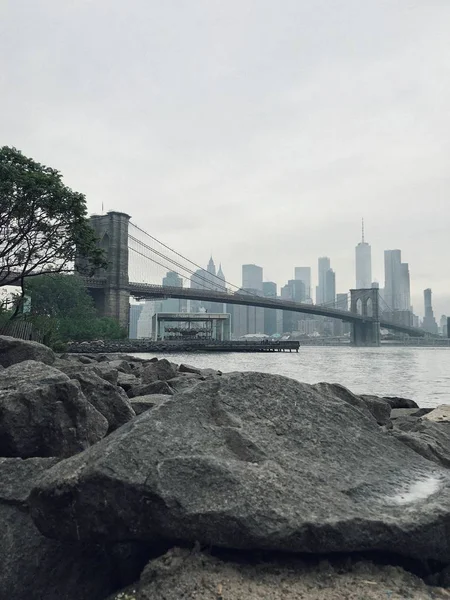 Pont Brooklyn Vue Été Manhattan — Photo