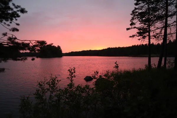 Hermosa Puesta Sol Lago Finlandia Porvoo Sondby Sondbytrasket — Foto de Stock