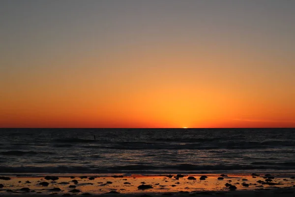 Beau Coucher Soleil Orange Bord Mer Golfe Mexique — Photo