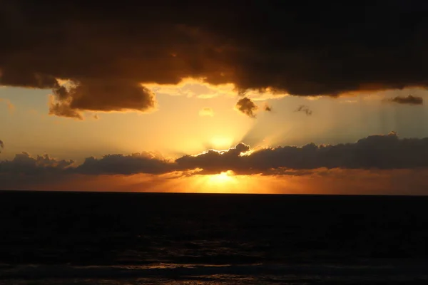 Beautiful Sunset Gulf Mexico Beautiful Orange Golden Sunset Ocean Sun — Stock Photo, Image