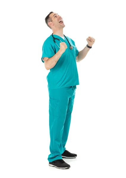 Humorous Male Doctor Scrubs Variety Poses White Isolated Background Man — Stock Photo, Image