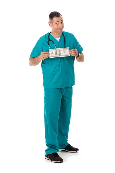 Humorous Male Doctor Scrubs Variety Poses White Isolated Background Physician — Stock Photo, Image