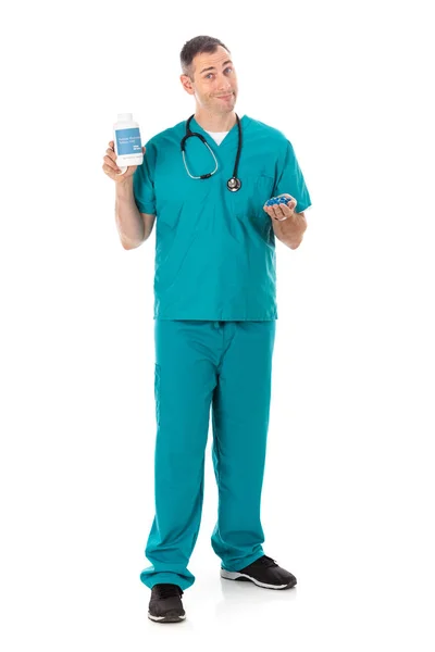 Humorous Male Doctor Scrubs Variety Poses White Isolated Background Physician — Stock Photo, Image