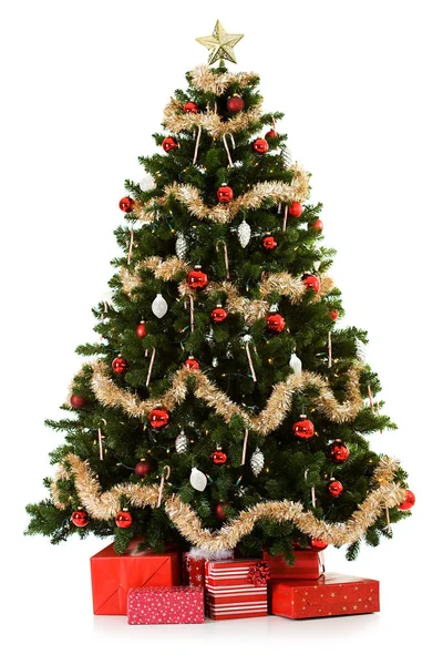 Séries Imagens Uma Árvore Natal Artificial Sendo Montadas Incluindo Presentes — Fotografia de Stock