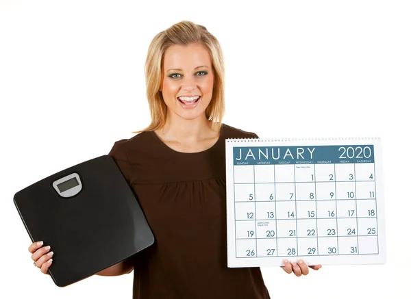 Leuke Serie Met Een Blanke Vrouw Met Een Kalender Voor — Stockfoto