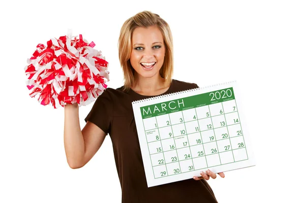 Série Bonito Com Uma Mulher Caucasiana Segurando Calendário Para Diferentes — Fotografia de Stock