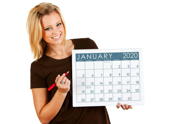 Série Bonito Com Uma Mulher Caucasiana Segurando Calendário Para Diferentes — Fotografia de Stock