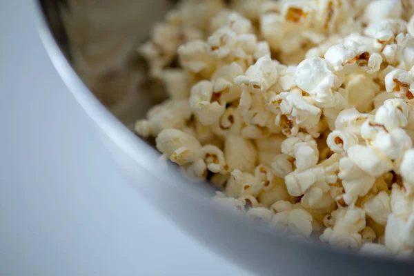 Popcorn close up in a bowl macro