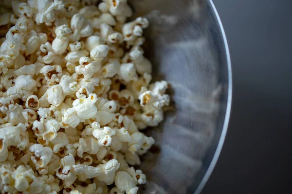 Popcorn close up in a bowl macro
