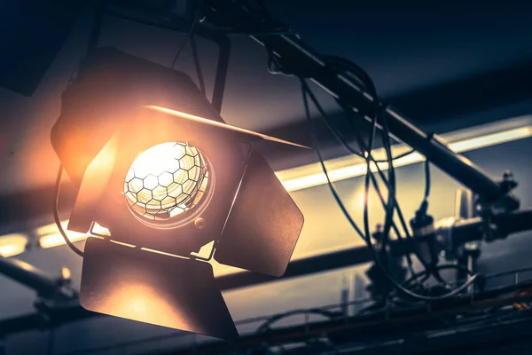 Professional Orange Studio Spotlight Hanging Ceiling — Stock Photo, Image