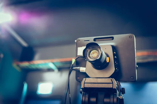 Film Camera Tripod Television Broadcasting Studio Spotlights Equipment — Stock Photo, Image