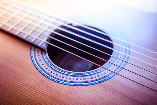 Cutout Classical Guitar Corpus Strings Closeup — Stock Photo, Image