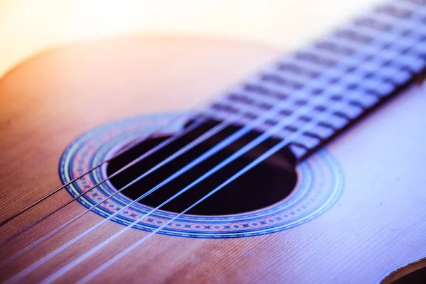 Cutout Classical Guitar Corpus Strings Closeup — Stock Photo, Image