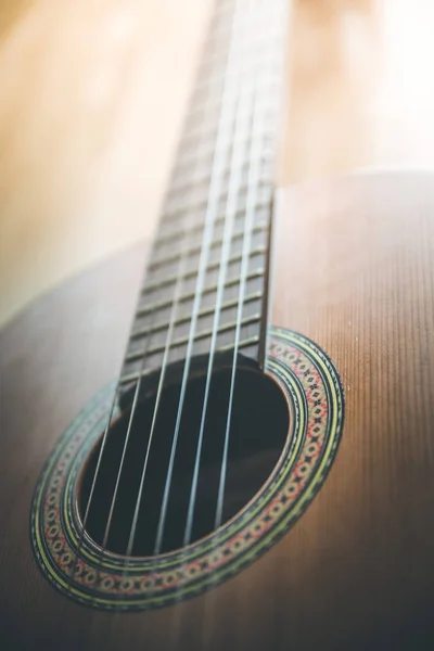 Cutout Classical Guitar Corpus Strings Closeup — Stock Photo, Image