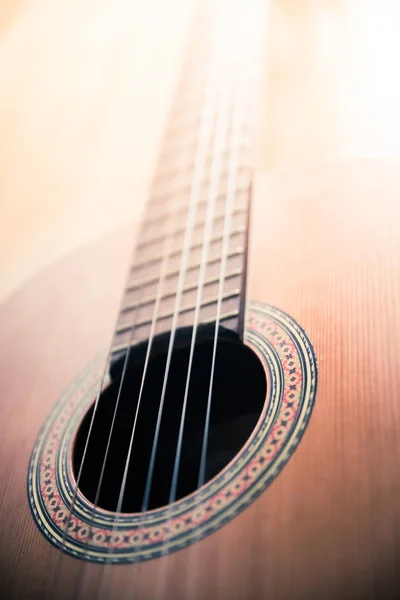 Cutout Classical Guitar Corpus Strings Closeup — Stock Photo, Image