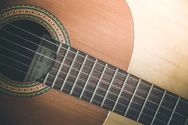 Cutout Classical Guitar Corpus Strings Closeup — Stock Photo, Image