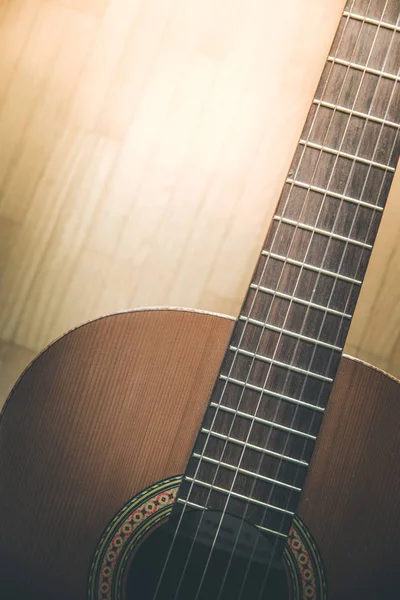 Recorte Corpus Guitarra Clásica Cuerdas Primer Plano — Foto de Stock