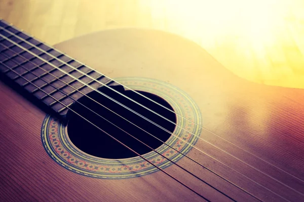 Recorte Corpus Guitarra Clásica Cuerdas Primer Plano —  Fotos de Stock