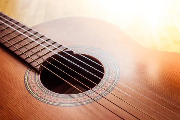 Cutout Classical Guitar Corpus Strings Closeup — Stock Photo, Image