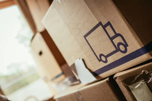 Move Cardboard Boxes Stuff Moving New Home — Stock Photo, Image