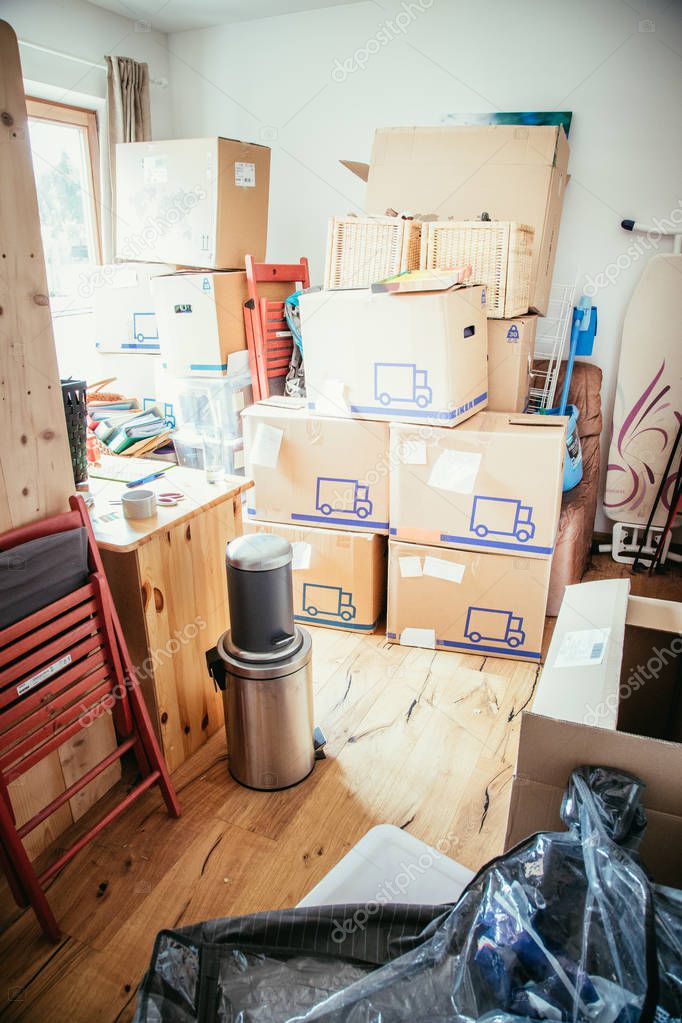 Move. Cardboard, boxes and stuff for moving into a new home  