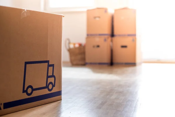 Move Cardboard Boxes Moving New Clean Bright — Stock Photo, Image