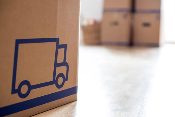 Move Cardboard Boxes Moving New Clean Bright — Stock Photo, Image