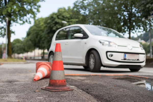 Verkehrskegel Baustellen Der Stadt Verschwommen — Stockfoto